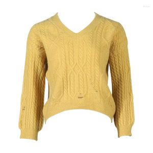 Kadın Sweaters Fashion Sweater V-Beeck Uzun Kollu Külot Yuvarlak Boyun Sarı Renk Örgü Noel Örgü İnce Fit Kışlı Kadın
