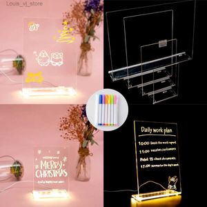 Luci notturne USB Aspirazione magnetica alimentata LED Tabellone per appunti Luminoso cancellabile Pannello acrilico a forma di L vuoto Luce notturna con penna Lampada 3D YQ231204