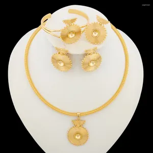 Colar brincos conjunto tendência ouro cor jóias para mulheres design irregular clipe e com pulseira anel 4 pçs acessório de festa