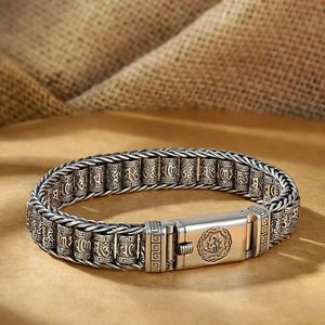 Catena fatta a mano in argento colore Reative Passepartout Ruota di preghiera Bracciale da uomo Trasferimento perline SixCharacter Mantra Retro Charm da donna 231204