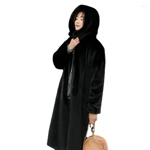 Women's Fur Winter Faux Mink Coat Women Hooded Plush Jacket Ladies 2023 In Outerwears Female Long Black Fluffy