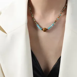 Choker ALLME Fairy Mehrfarbige Natursteinperlen Strang Perlenketten für Frauen Femme 18K Gold PVD plattierter Edelstahl