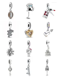 Loose Gemstones 925 Sterling Silver Baseball Girl Snowflake Castle Key Dangle Beads Fit Original Charms Bracelets DIY Women Jewelry