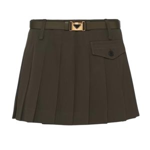 24SS FW Kobiet Designerskie spódnice z metalowymi literami Belt Girls Vintage Milan Runway Brand Gabardine Miniskirt High End Custom Pisted Pisted Pisted A-Line Sukienka Otwena