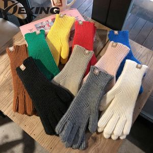 Fünf Finger Handschuhe Winter Touchscreen Wolle Niedlich Plüsch Warm Reiten Damen Kinder Mode Gestrickte Flauschige Arbeit 231204