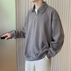 Herrenpullover, Revers-Reißverschluss-Pullover, Strickwaren, einfarbige Pullover, Vintage-Langarm-Polo-T-Shirts, japanische Übergröße