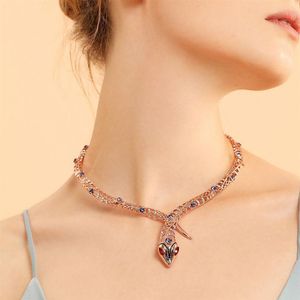 Viennois Rose Gold Color Snake Halsband för kvinnor Chokers Halsband Rhinestone Crystal Chain Halsband bröllopsfest smycken J1907281f