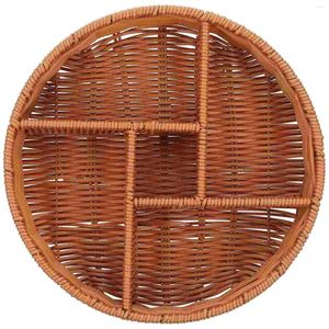 Servis uppsättningar vävd förvaringslåda Multi-rutnät Tray Snack Basket Round Bread Holder Desktop Torkat frukt soffbord