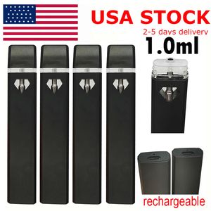 1 ml engångsvapen Pen USA Stock E-cigarett Pod Ceramic Coil Förångare vagnar Tjock olja tom laddningsbar 280mAh batteri platt diamantfönsterpennor Anpassad logotyp