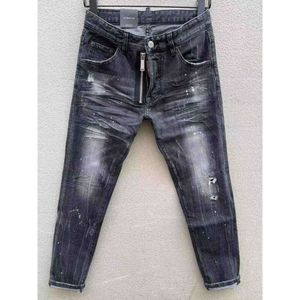 Calças de brim novos homens buraco luz azul escuro itália marca homem calças compridas streetwear denim magro em linha reta biker jean d2 qualidade