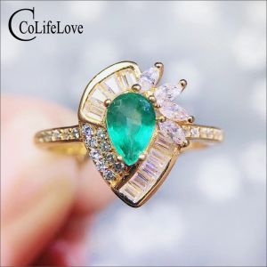 Colife mücevher 925 Gümüş Zümrüt Yüzüğü Parti 0.4Ct Doğal Emerald Gümüş Takı Gümüş Zümrüt Yüzük Yüzük Taş Yüzüğü