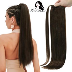 Syntetiska peruker Full Shine Ponytail Human Hair Straight Wrap Around Ponytail Clip Balayage Color Ponytail S 80Grams No Claw Clip 231204