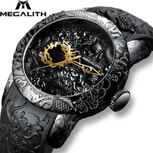 Megalith Fashion Gold Dragon Sculpture Watch Men Quartz Watch Waterproof Big Dial Sport Watches Men Watch Watch Top Fuxury Brand Clock L2166