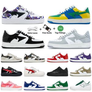 Neue Mode Damen Herren Designer Freizeitschuhe Lackleder Schwarz Bapestass Sta Sk8 Camo Pink Star Trainer Silber Universität Rot Weiß Grau Grün Plateau Sneakers