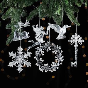 Decorative Flowers Christmas Tree Decoration Transparent Acrylic Elk Angel Key Snowflake Crystal Garland Pendant Wedding Year's Gifts
