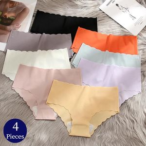 Women's Panties TrowBridge 4PCS Set Silk Satin Seamless Underwear Lovely Wavy Edge Briefs Skin-Friendly Lingerie Cozy Underpants