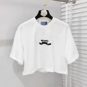 Kadın Tişörtleri Kadın Giyim 2023 Yaz P Ailesi Küçük Beyaz Yuvarlak Boyun Mektubu Pullu Nakış Kısa Gündelik Gevşek T-Shirt Üstü Kadınlar