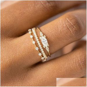 Band Rings Tiny Small Ring Set For Women Gold Color Cubic Zirconia Midi Finger Rings Wedding Anniversary Jewelry Accessories Gifts Kar Dhwfm