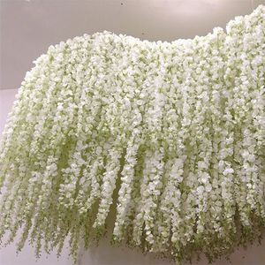 Decorative Flowers Wreaths 20Pcs Artificial Wisteria Hanging Garland Vine Rattan Fake Flower String Silk Home Garden Wedding Decoration 231202