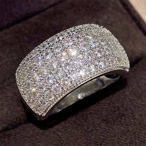 Wedding Rings Huitan Micro Paved 5 Lines CZ Ring for Women Bling Fashion Luxury Female Party Engagement Bands Jewelry 231204