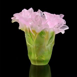 Décoration de lys en cristal brillant, glaçure colorée, fleurs de lys, arrangement de Vase d'eau, ornement de Figurine de salon de qualité supérieure pour la maison