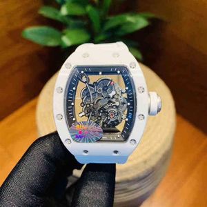 الساعات wristwatch الفاخرة Richa Milles Designer RM055 MEN للرجال مشاهدة الميكانيكية الآلية جميع السيراميك الأبيض Hollowe233s