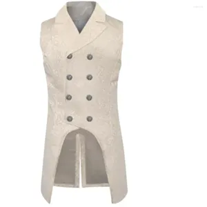 Men's Trench Coats Double Breasted Waistcoat Male Stage Prom Cosplay Costume Mens Gothic Steampunk Slim Fit Vest Medieval Spring Jacquard