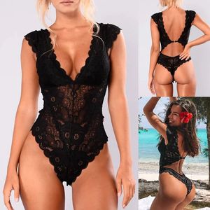 Sexy Pyjamas Teddies mesh lace womens tight fitting clothes sexy lingerie camisole jumpsuit pajamas hollow looking Teddy 231204