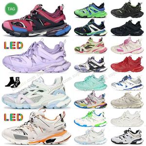 Designer Mulheres Track Led 3.0 Sapatos Roxos Faixas 3 LED Luxo Lilás Sneaker Iluminado Gomma Leather Trainer Platform Sneakers Light Runner 7.0 Trackss 2.0 4.0 Sapato Baixo