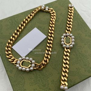 Clássico colar de pérola gargantilha colar de moda designer dupla carta chunky grosso corrente gargantilhas colar pulseira para wom291m