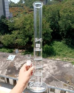 Narghilè Bong ad acqua in vetro spesso da 18 pollici con filtri a nido d'ape a tre strati Pneumatico Perc Femmina 18mm LL