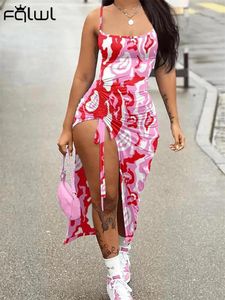 Casual Dresses Habbris Red Printing Cami Long Dress Night Club Outfit For Women 2023 Summer Pink Bodycon Pleated Backless Split Maxi