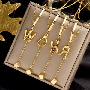 Personalized 26 Intial letter alphabet Constellation Pendant Necklaces Custom Stainless Steel gold color A-Z necklace chain fashio260u