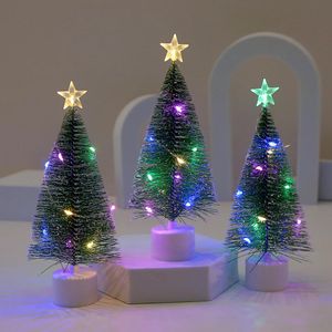 LED Artificial Mini Christmas Tree String Light Pine Tree Tablettdekor för Xmas Holiday New Year Party Home Decorations