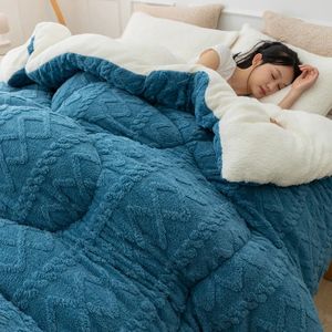 Blankets Super Thick Winter Warm Blanket for Bed Artificial Lamb Cashmere Weighted Soft Comfortable Warmth Quilt Comforter 231204