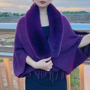 Scarves Evening Gowns Shawl Stylish Women's Winter Knitted Plush Tassel Cardigan With Faux Fur Neck Protection For Parties
