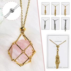 Pendant Necklaces Crystal Stone Frame Necklace Holder Adjustable Rope Punk Style Party Metal Mesh