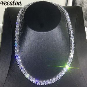 Vecalon Tennis Necklace White Gold Filled Full Princess cut 7mm Diamond Party Wedding necklaces for Women men Hiphop Jewelry2829