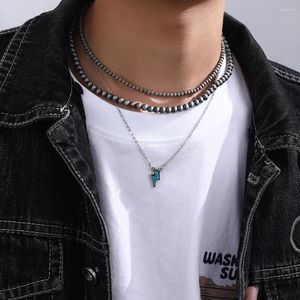 Pendant Necklaces Sindlan 1Pc Multi Layer Punk Pearl Flash Necklace For Men Simple Geometric Fashion Jewelry Cadenas Para Hombre