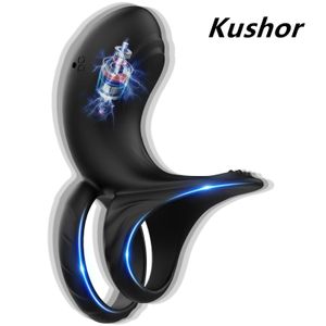 Cockrings Kushor Vibrating Cock Ring Delay Ejaculation Penis Erection Scrotum Stimulator Sex Toys for Men Cockring Male Masturbator 231204