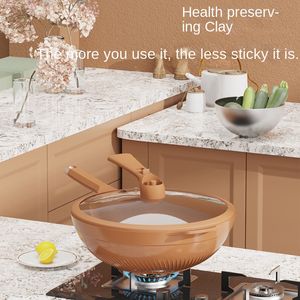 New Pottery Clay Non-Stick Health Care Micro Pressure Wok Stainless Steel Pan Frying Pan Universal Non-Pick Cooker