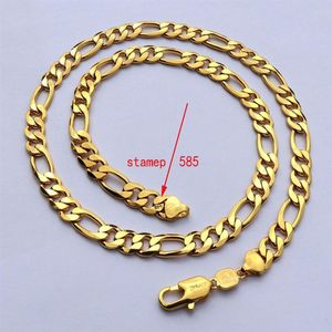 Solid Stamep 585 Hallmarked 18 K Yellow Fine Gold GF Figaro Chain Link Halsbandlängder 8mm italiensk länk 24 202H