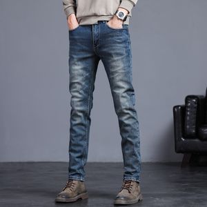 Tvättade retro mode mens jeans fit mager man byxor blyerts män denim jeans lappar bär cyklist stretch cult stretch motorcykel trendig rak hiphop smala jeans