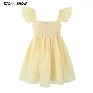 Vestidos casuais 2023 doce mulheres amarelo babados orelhas de madeira cinta tanque organza vestido sexy espartilho estilo pequena flor colar quadrado sling mini