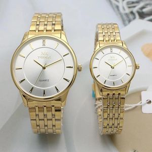 Wristwatches Couple Watch For Men Women Quartz Watches Full Gold Body Ladies Reloj Luxury Golden Clock Male Business Man Elegant Wristwatch