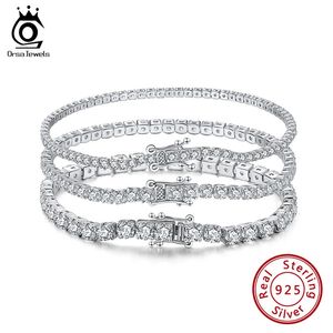 Catena ORSA JEWELS Bracciale tennis taglio rotondo da 4 mm in argento sterling 925 Oro bianco Donna Uomo Bracciali Bracciale rigido Catena a mano SB94 231204