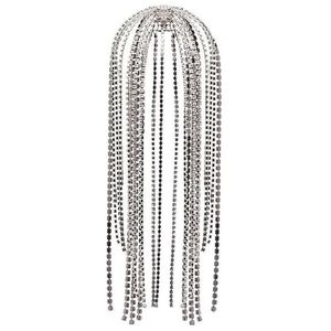 StoneFans Trendy Rhinestone Hair Accessories Chain for Women Jewelry Elegant Full Crystal Tassel Hairbands Long Chain Headwear W01228u