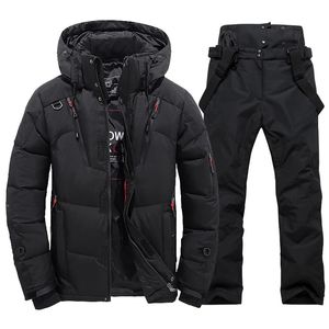 Andra sportvaror Termiska vinterskiddräkt Män Windproof Down Jacket och Bibs Pants Set Male Snow Costume Snowboard Wear Overalls 231202