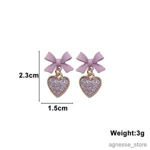 Charm Sweet Purple Heart Dangle örhängen för flickor Rhinestone Love Heart Pendants Drop örhängen Nya modeörörsmycken 2023 Ny trend R231204