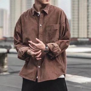 Koszulki sukienki męskiej Soild Corduroy Long Inteved Business Shirt Spring Autumn swobodne luźne towarzyskie i bluzki